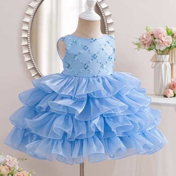 Blue Ruffled Layered Dress - Picture 3 of 5